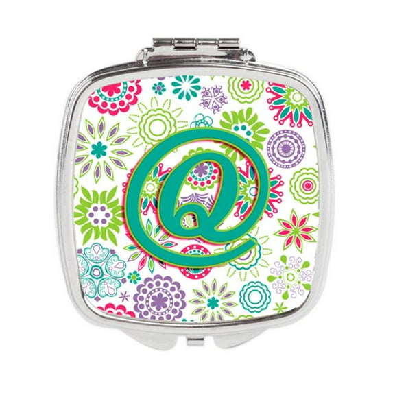 Carolines Treasures Letter Q Flowers Pink Teal Green Initial Compact Mirror - Pink Teal Green