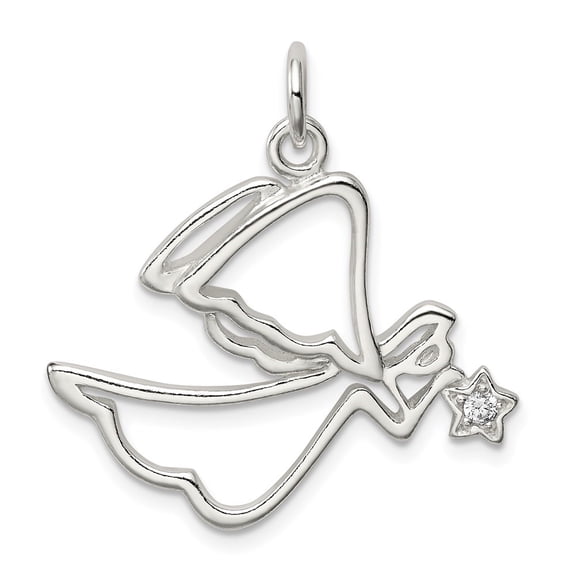 Auriga Fine Jewelry 925 Sterling Silver Cubic Zirconia Angel Pendant for Women (L -31mm, W-27mm)
