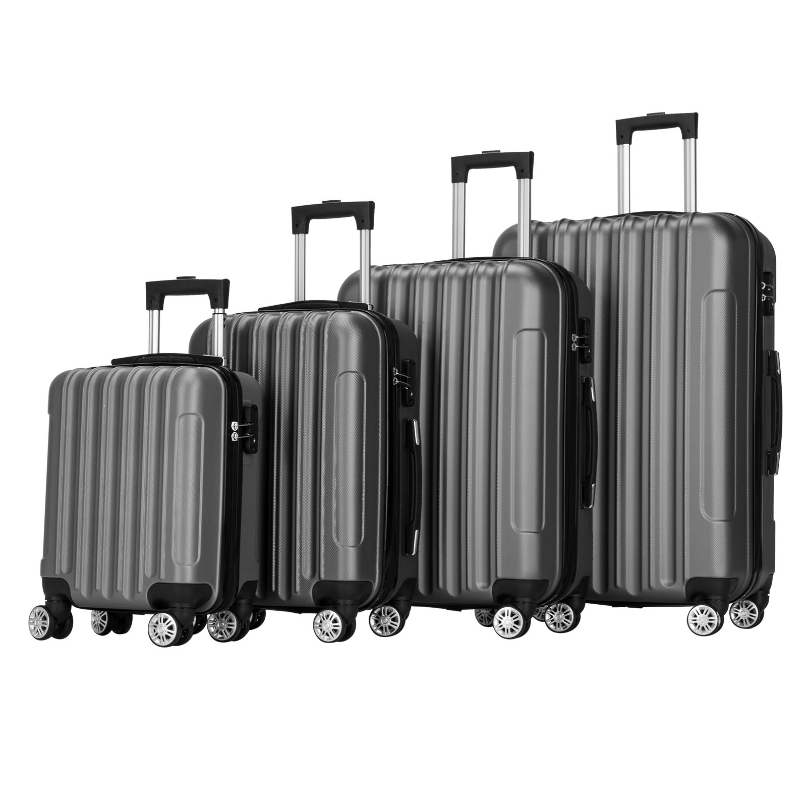 Zimtown 4 Piece Luggage Set, ABS Hard Shell Suitcase Luggage Sets Double Wheels with TSA Lock, Dark Gray - image 5 of 12
