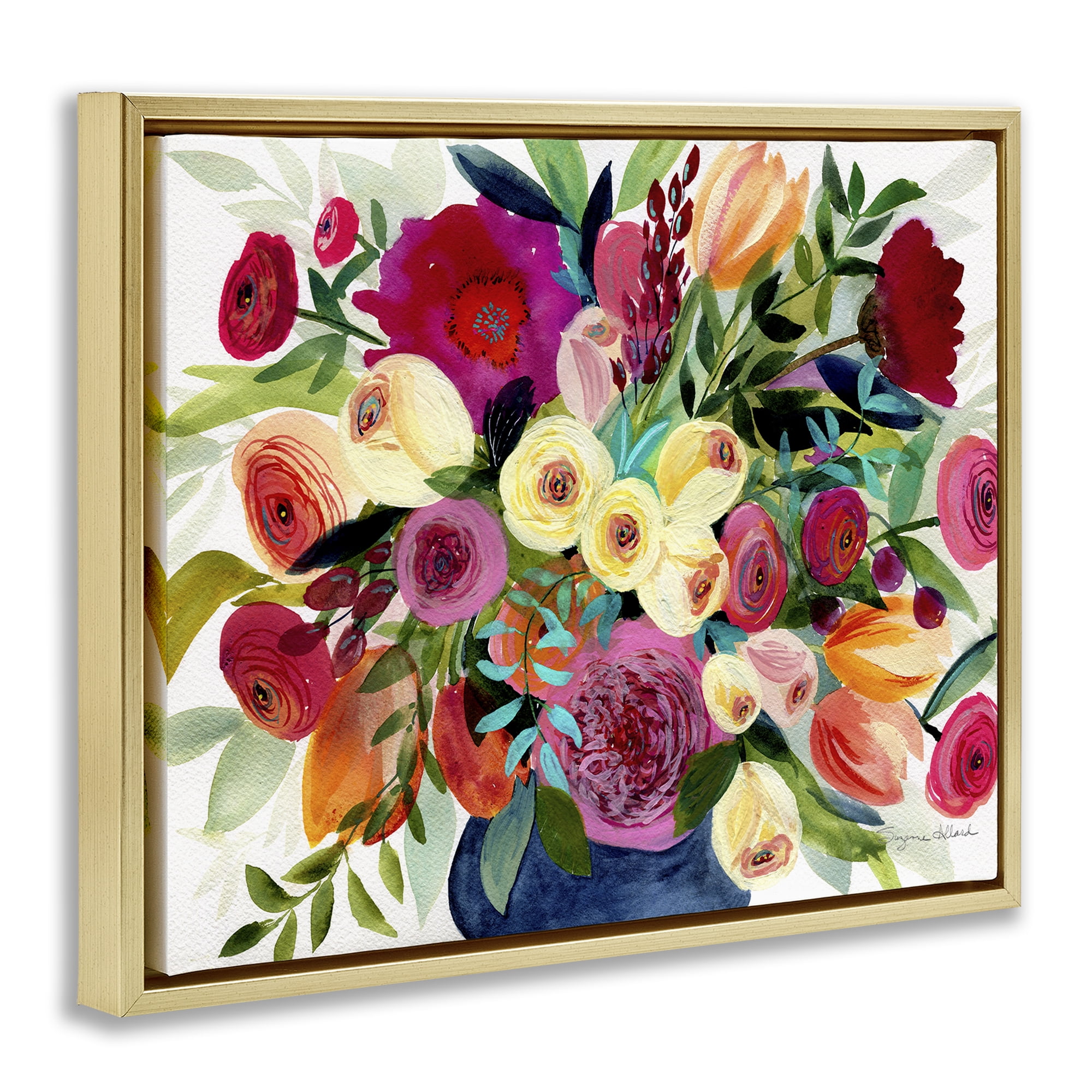 Stupell Industries Morning Joy Bouquet Gold Framed Floater Canvas Wall Art, design by Suzanne Allard