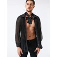thumbnail image 3 of INCERUN Men's Black Transparent Long Sleeve Lapel Mesh Shirt with Tie Clubwear, 3 of 8
