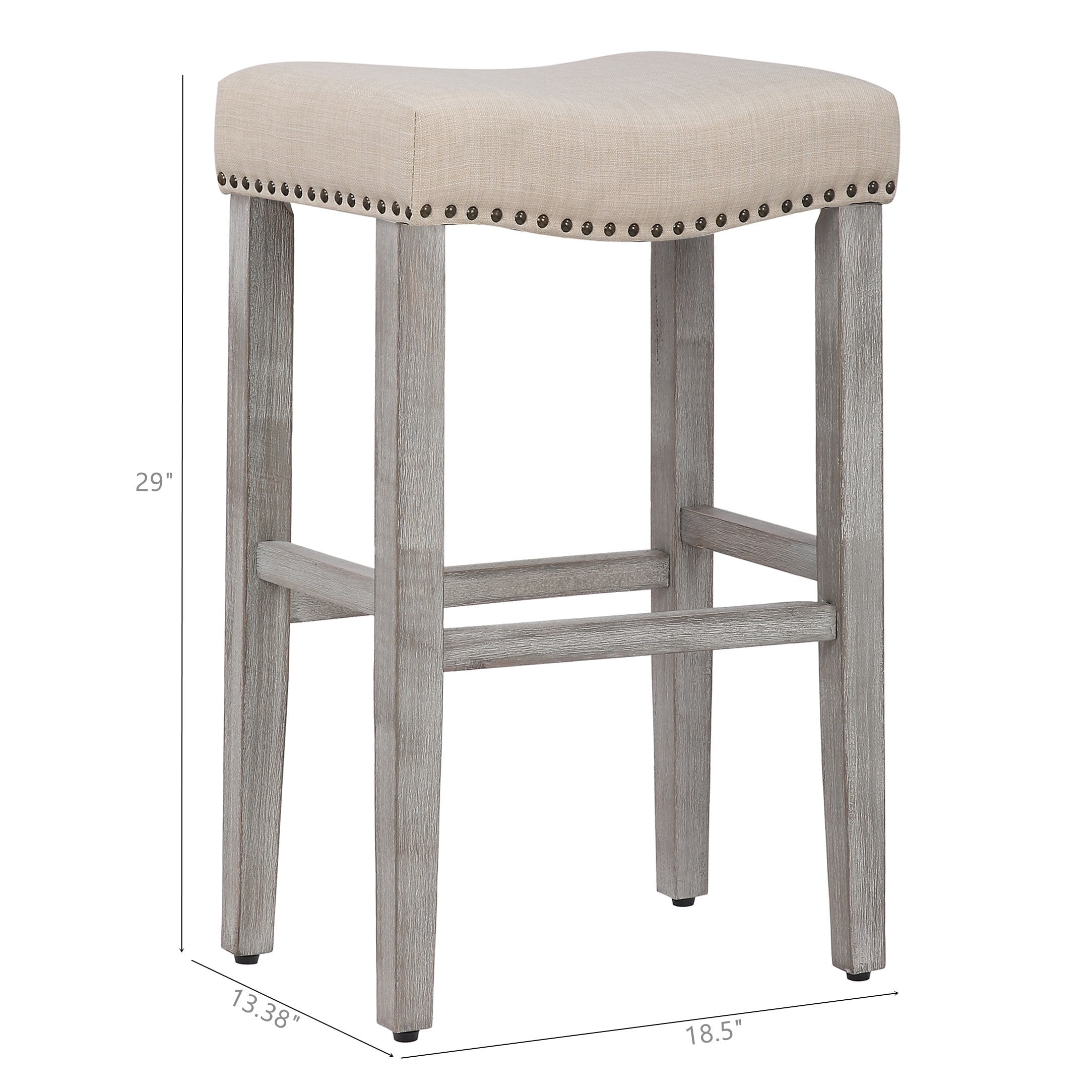 Polytrends Jameson Upholstered Polyester 29" Bar Stool - Saddle Seat (Set of 2) Gray Legs Leather