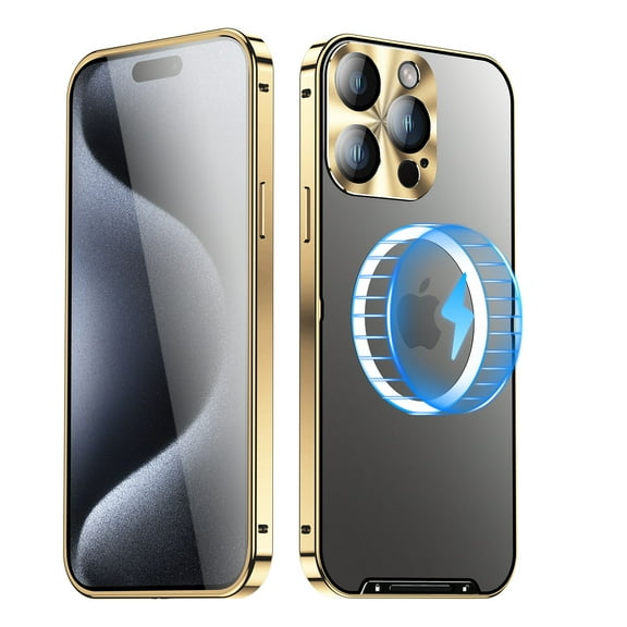 Allytech Metal Plating case for iPhone 16 Pro, Luxury Ultra Thin Compatible with Magsafe Wireless Charging Camera Lens Protection Anti-Drop Frosted Back Panel Cover for iPhone 16 Pro, Gold