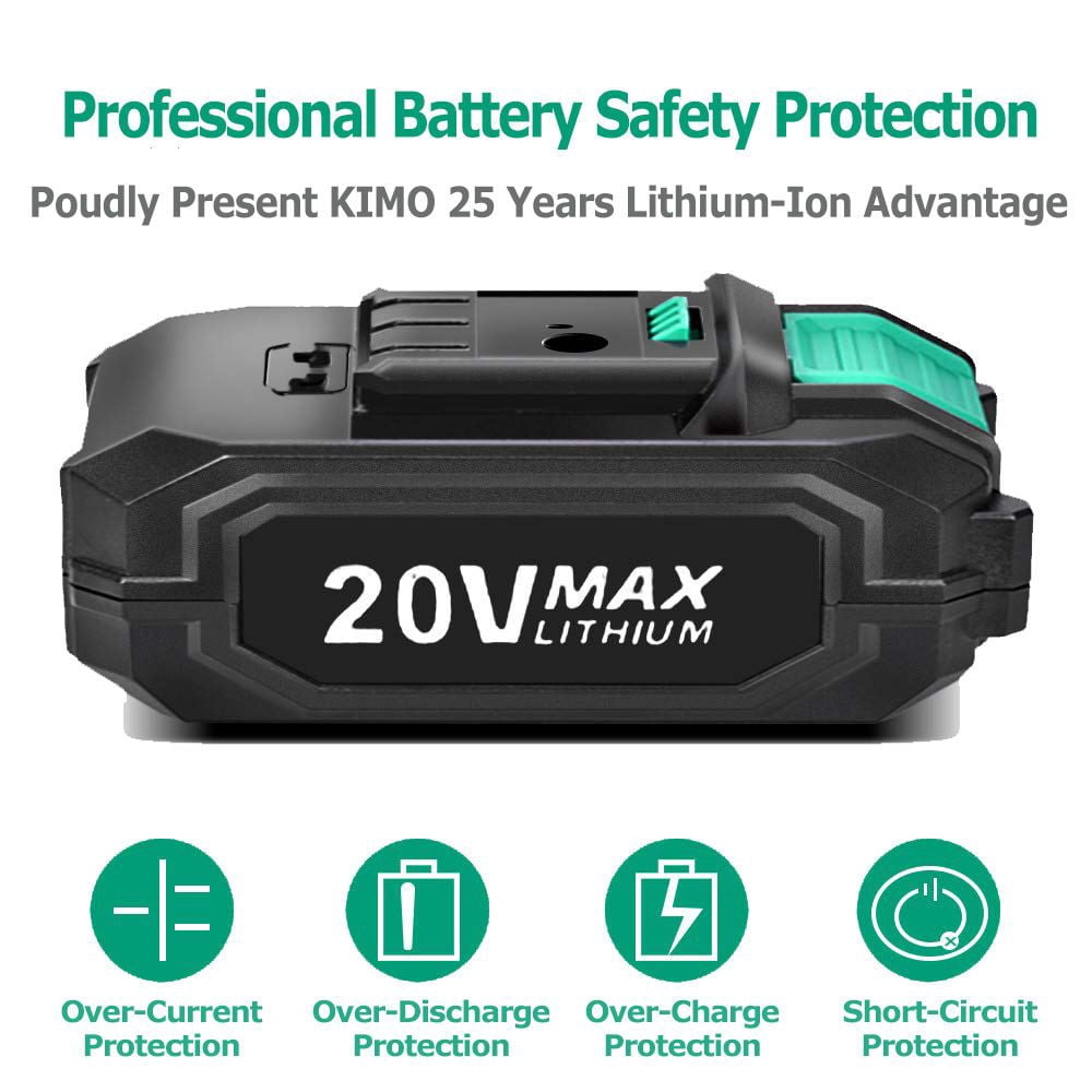 KIMO 20V 2.0Ah Lithium-Ion Battery For KIMO 20V Tools, Drill Driver, Leaf Blower etc. Share Battery, Powerful and Durable