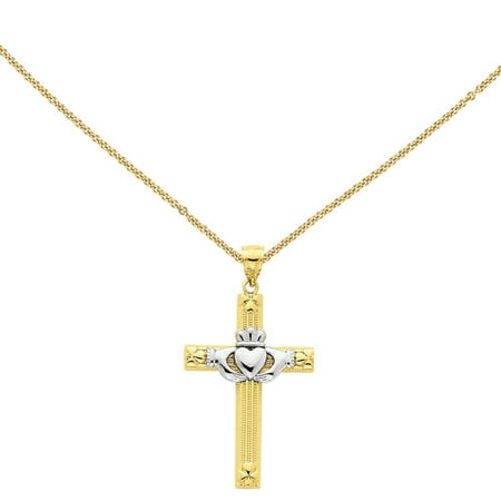 14kt Two-Tone Claddagh Cross Pendant