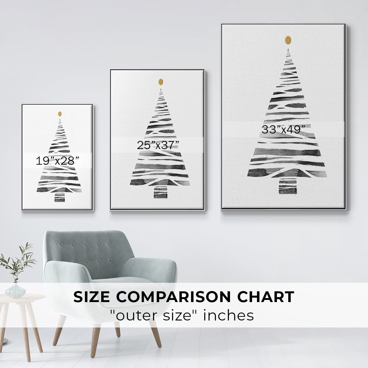 Christmas Tree I - Framed Gallery Wrapped Holiday Canvas - 27 x 41 - White Frame
