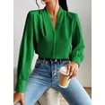 thumbnail image 5 of Work Blouses for Women Long Sleeve Blouses Business Spring Top Womens V Neck Office Shirts Green S, 5 of 9