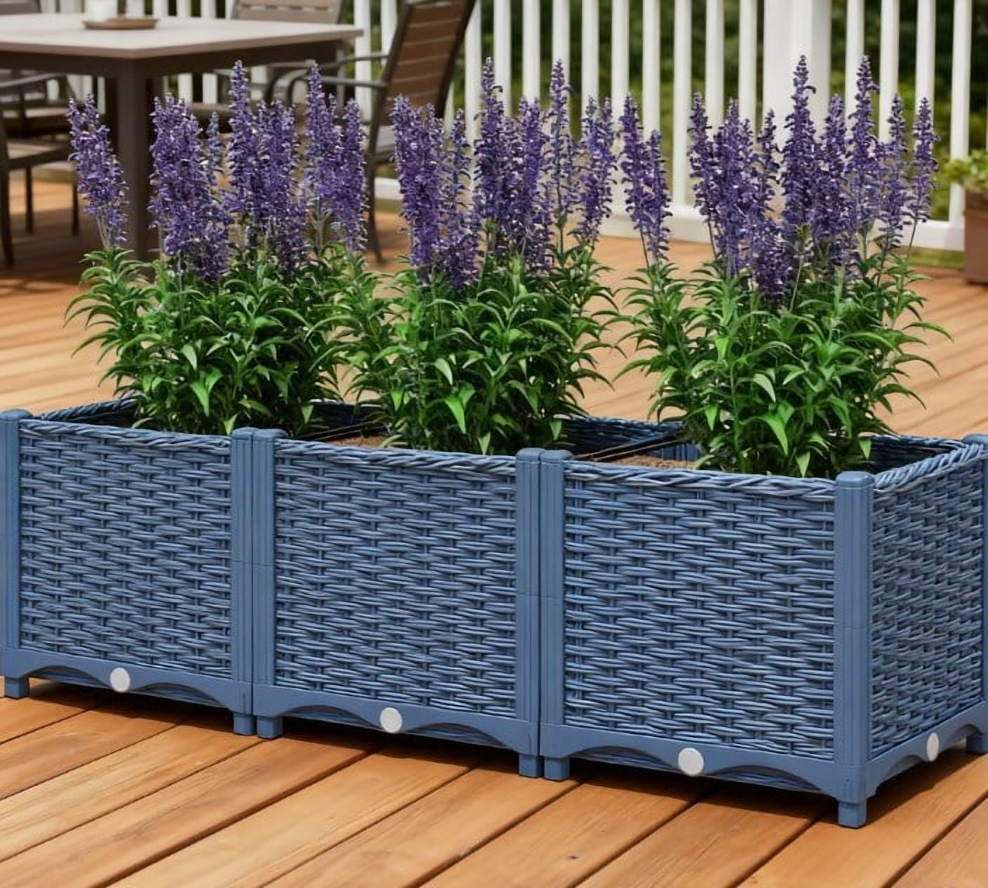 Outdoor Flower Box with Drainage Holes, Plastic Raised Garden Bed