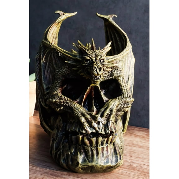 Hades Hellbringer Drogon Winged Behemoth Dragon Perching On Rocky Skull Figurine