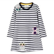 Popshion Toddler Girls Stripe Dress Baby Long Sleeve Casual Dresses, Size 2T-7Y