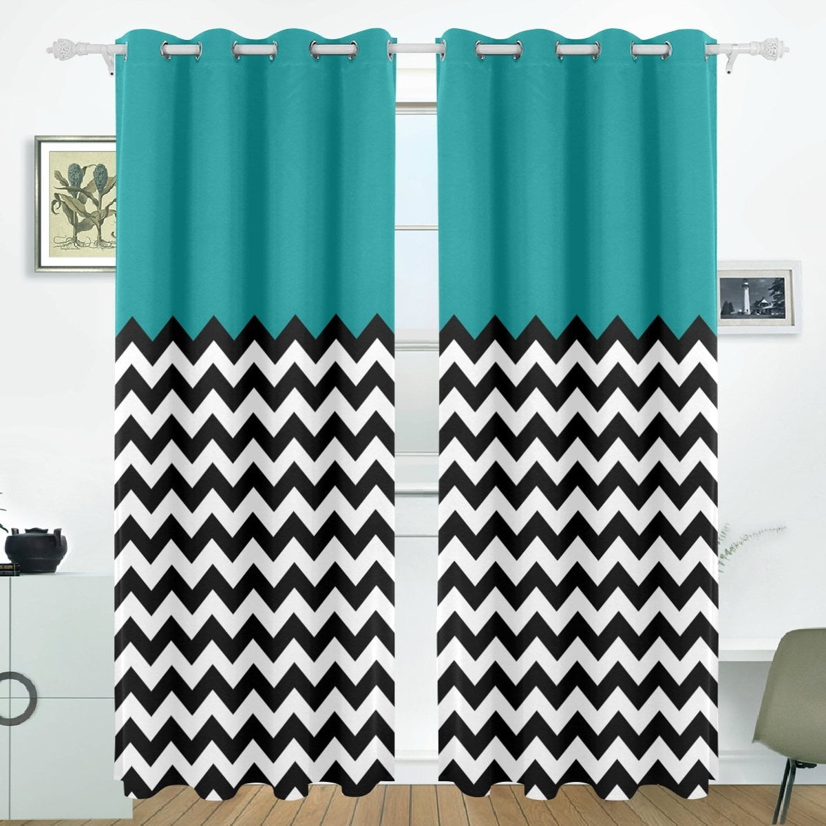 POPCreation Mint Chevron Window Curtain Blackout Curtains Darkening