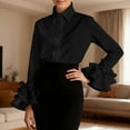 thumbnail image 2 of Womens Button Down Shirt Long Sleeve Dress Shirts Solid Work Blouse with Ruffle and Tie Detail Black S, 2 of 5