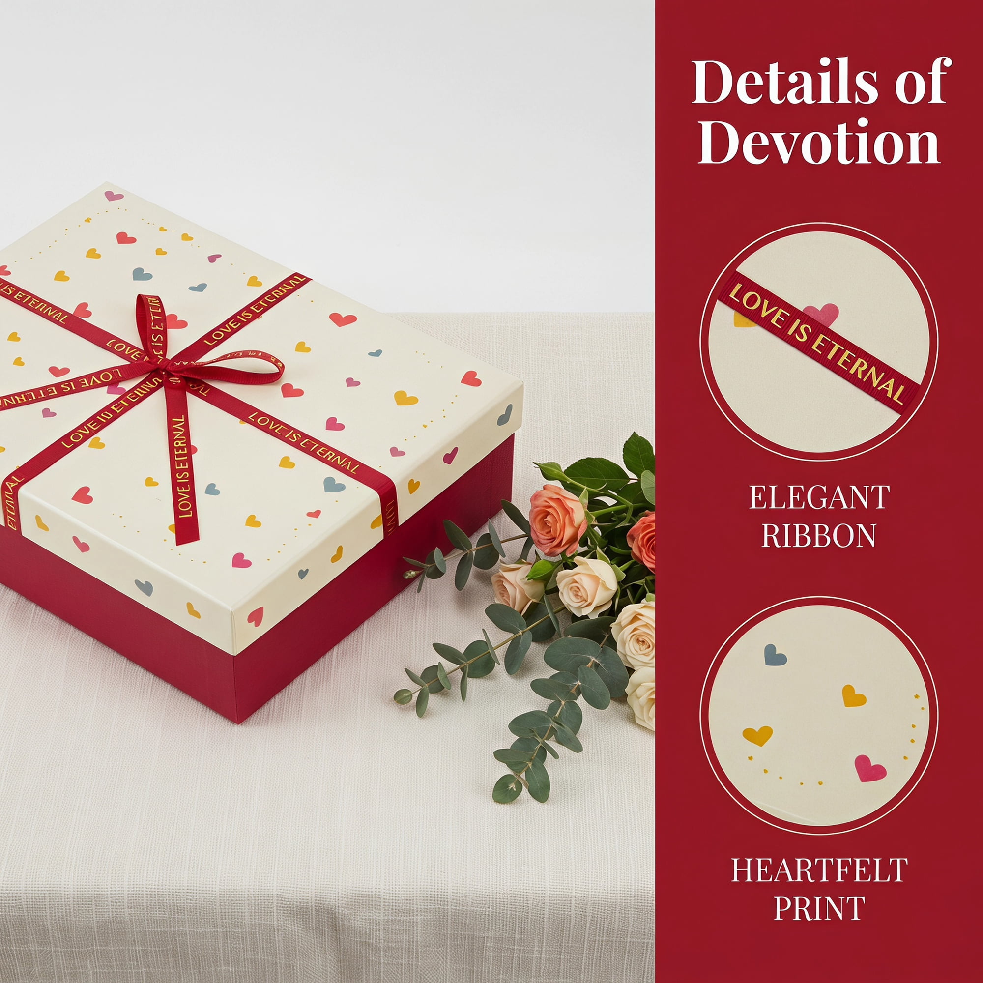 Unique Bargains Colorful Heart Shaped Ribbon Versatile Gift Box Red 11" x 7.9" x 3.5"