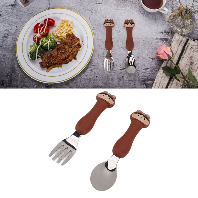 2 Pcs Toddler Utensils, Stainless Steel Flatware Fork Spoon Kids Silverware Set With Comfortable Handle Toddler Training Spoon Cartoon Fork Cutlery Set For Kids Safe Dining