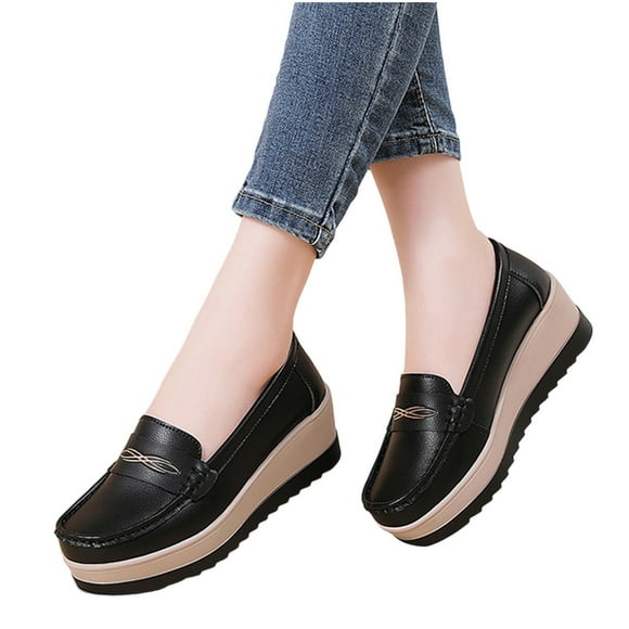 Mevxay Women's Fashionable And Casual Patent Leather Low-Top Thick-Soled Loafers British Style Leather Shoes Wine Size 6