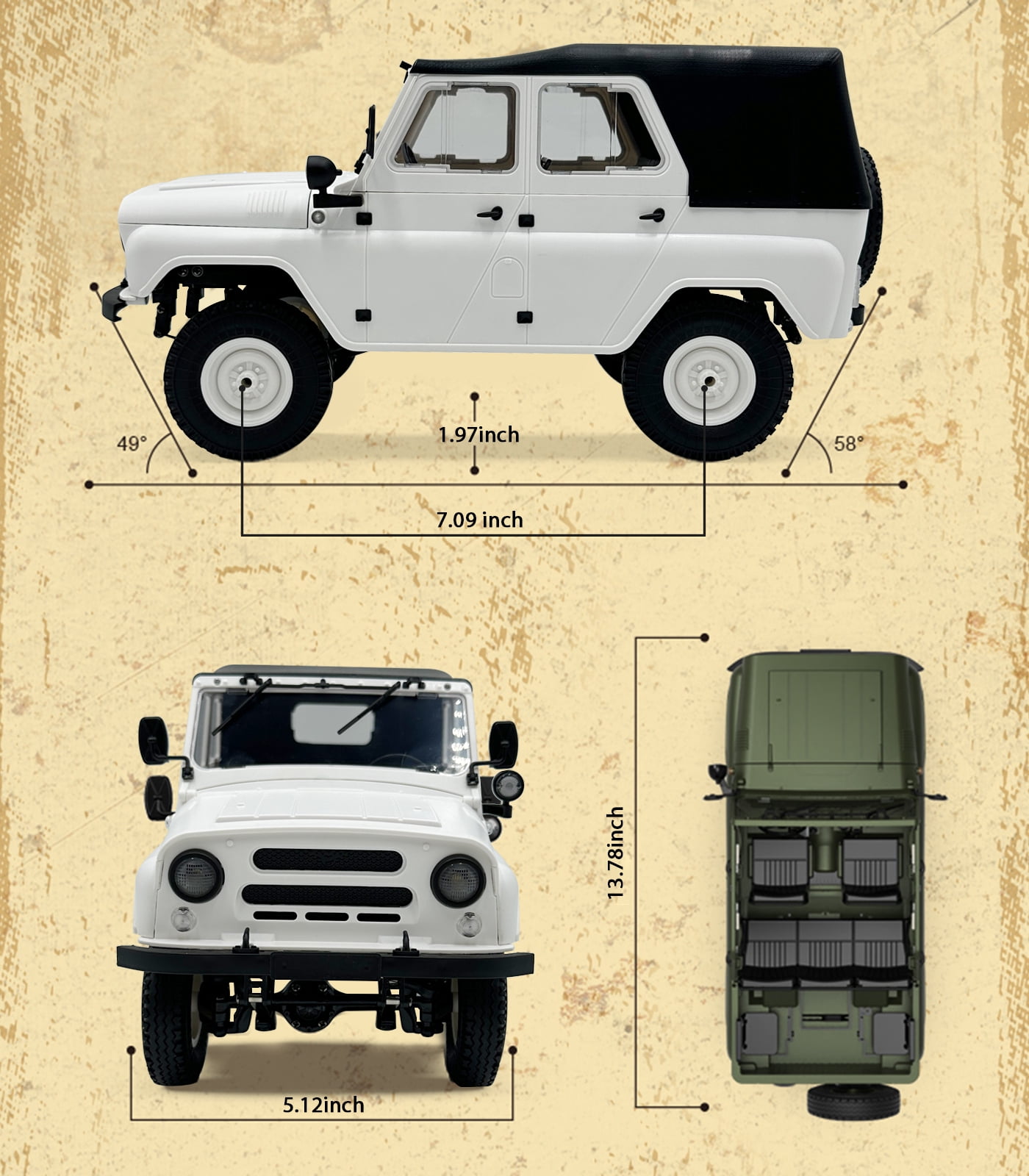 ARRIS WPL C94 UAZ-469 1/12 RC Crawler, 4WD RC Rock Crawler Truck RTF, Off-Road Military RC Car, Hobby-Grade Trail Truck for Adults Green