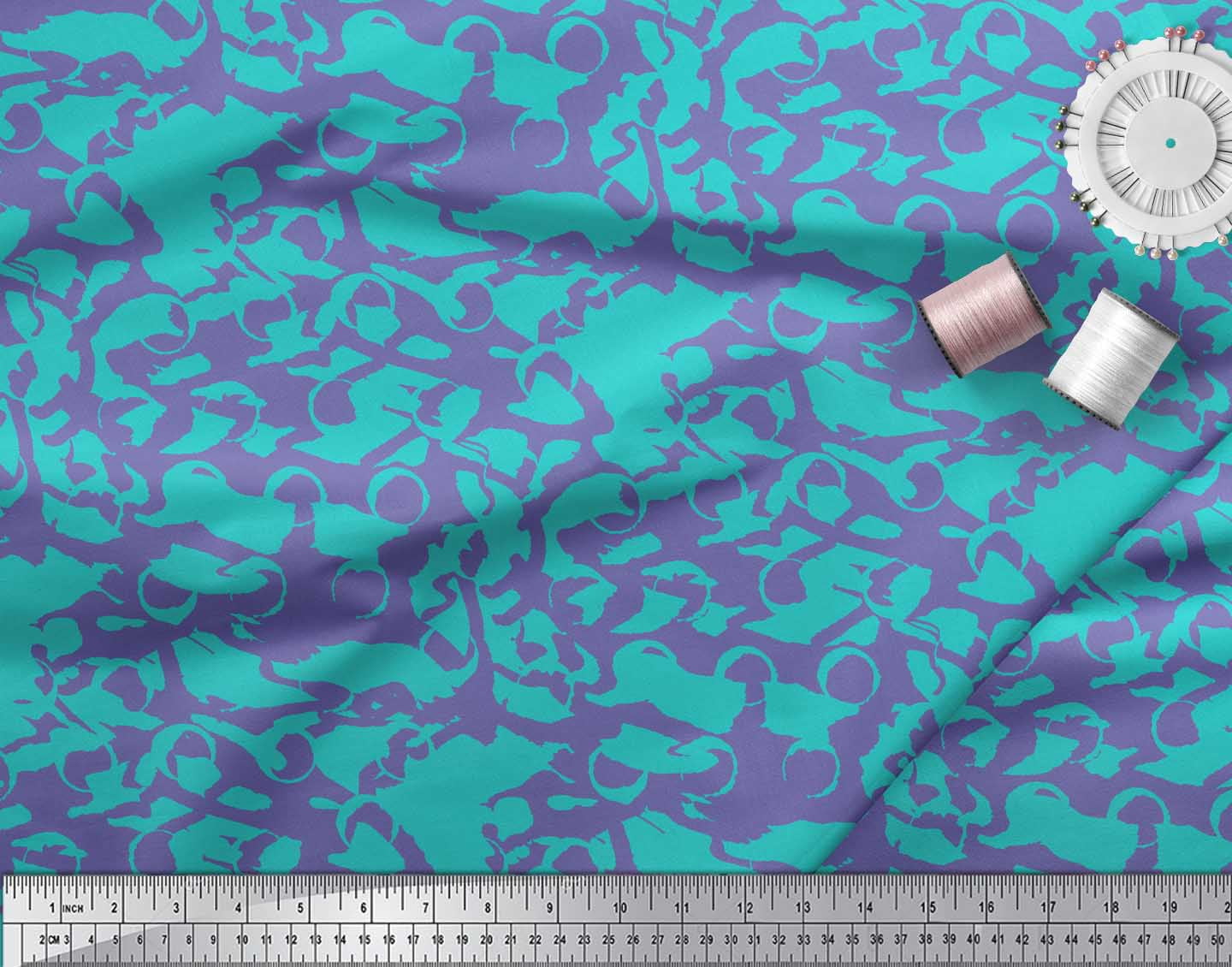 Soimoi Green Georgette Viscose Fabric Abstract Circles Abstract Print Fabric by the Yard 42 Inch Wide