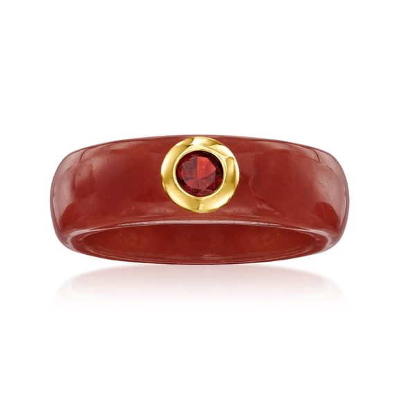 Ross-Simons Red Jade and .30 Carat Garnet Ring With 14kt Yellow Gold, Women's, Adult