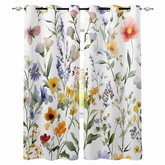 Botanical Flower Blackout Curtains 39 Inches Long for Bedroom, Watercolor Retro Spring Farm Leaf Thermal Insulated Room Darkening Black Out Window Curtain Panels Grommet Drapes for Living Room