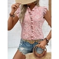 thumbnail image 6 of Women'S Tank Pullover Ruffle Jacquard Short Sleeve Blouse Elegant Casual Summer Top Pink M, 6 of 9