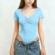 thumbnail image 1 of Camiseta deportiva informal de manga corta con cuello en V de color liso para niños, top de poliéster para niños, 1 of 5