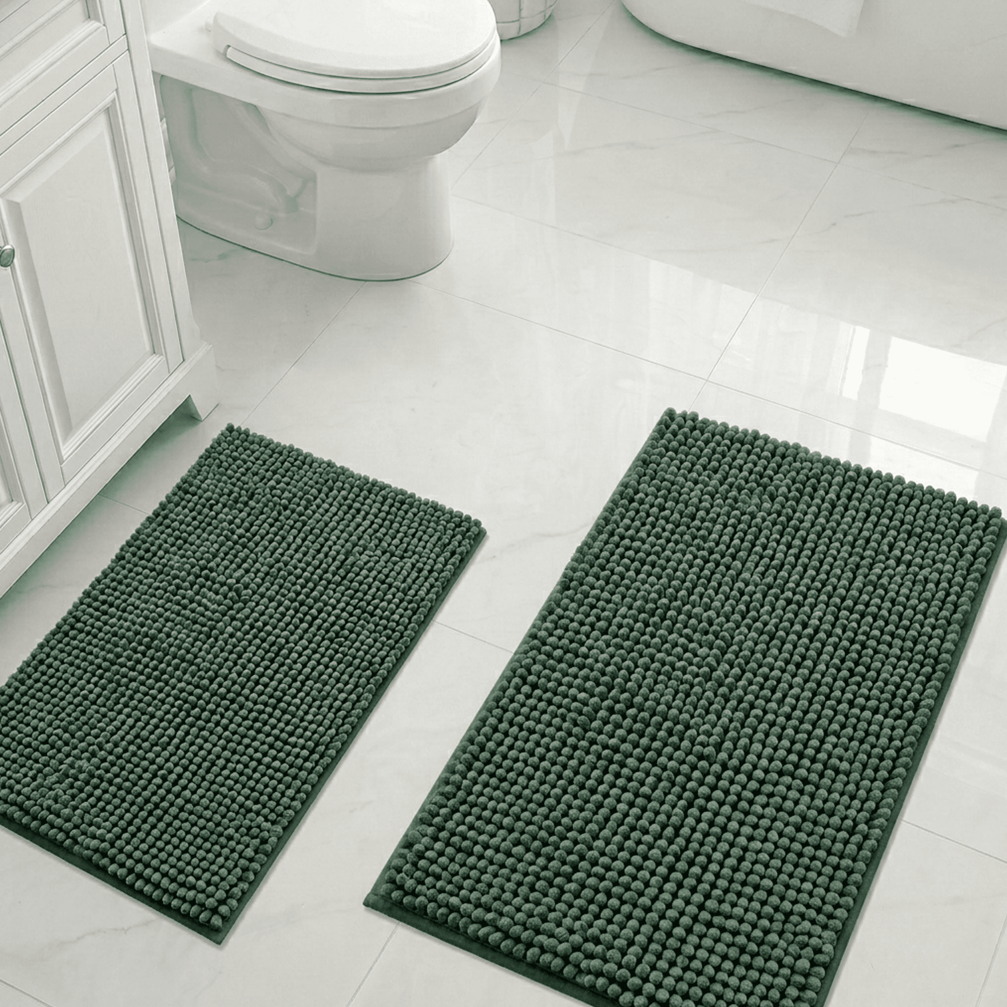 Evlmd Bathroom Rugs, Extra Soft Absorbent Shaggy Chenille Bath Rugs, Non-Slip Hunter Green Bath Mats for Bathroom Floor Tub and Shower, Home Decor Accessories, 24" X 59"