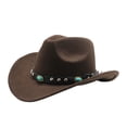 thumbnail image 2 of Unisex Ethnic Western Cowboy Hat Felt Wide Brim with Rivets Upturned Edge Tibetan Style Jazz Hat for Men Women Costume Party Stage Festival, 2 of 6