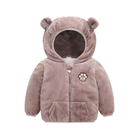 

Toddler Boys Girls Winter Windproof Cartoon Solid Bear Ears Hooded Coat Jacket Kids Warm Outerwear Coffee 120