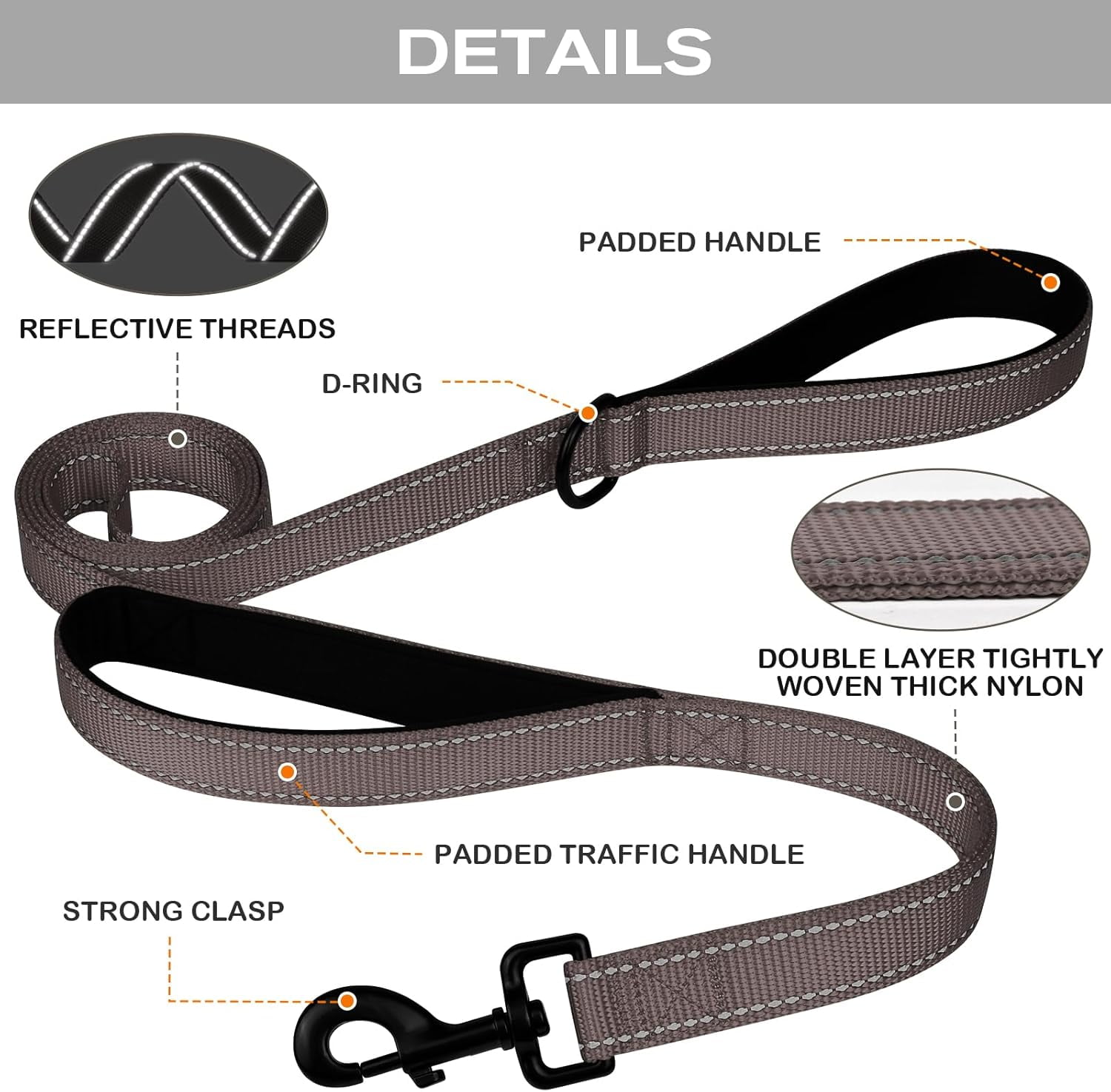 Solennerer Dog Leash Heavy Duty Pet Leash 2 Traffic Padded Handles Reflective Leash for Medium to Large Dogs