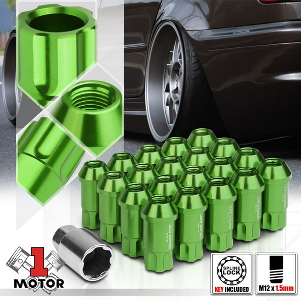 (20) Green M12x1.5 50mm Open Extended Spline Drive Tuner Wheel Lock Lug