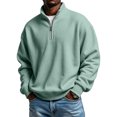 thumbnail image 2 of Dwellite Mock Neck Sweaters for Men Quarter Zip Waffle Knit Pullover Business Casual Mock Neck Long Sleeve Sweater Green 2XL, 2 of 4