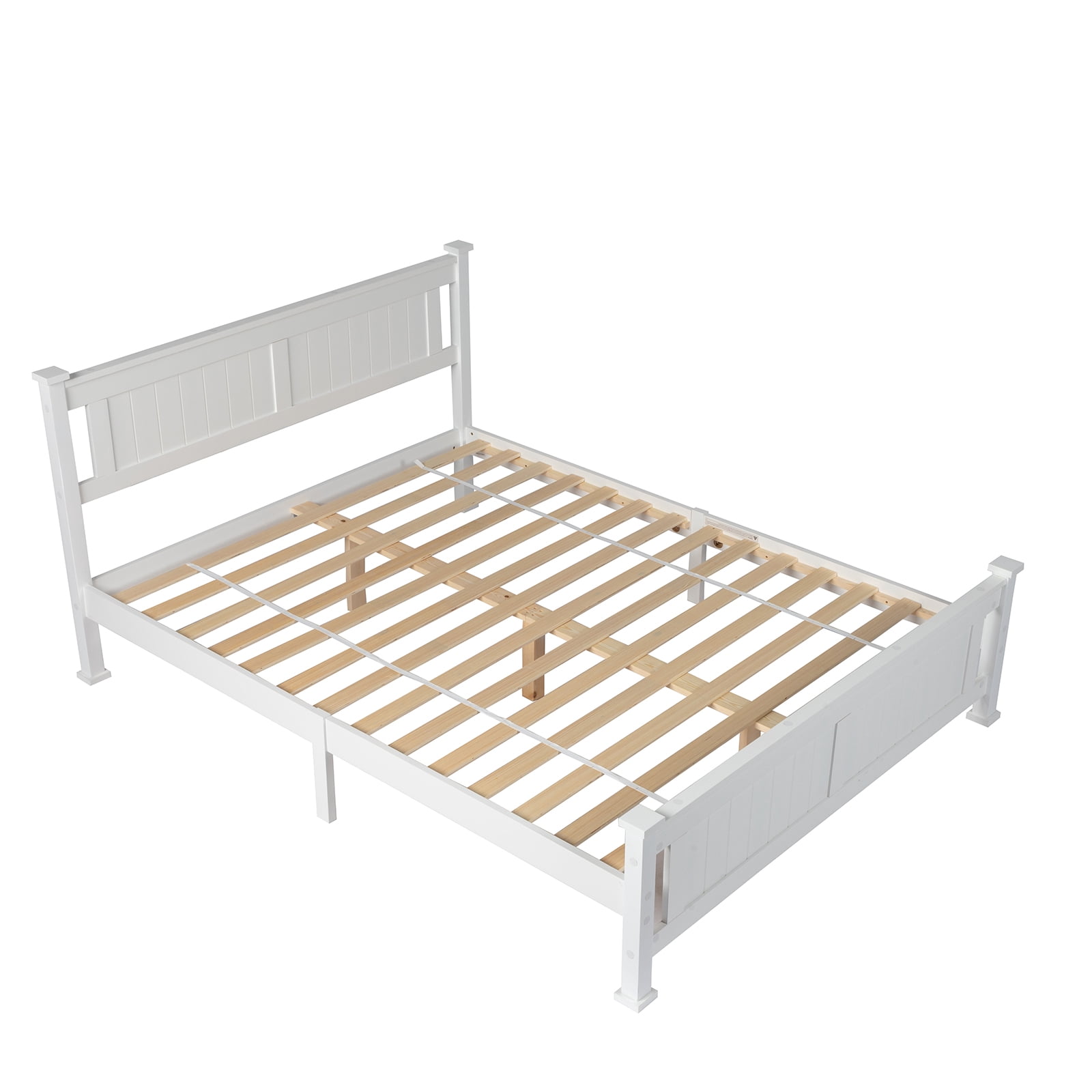 Queen Single Bunk Bed Painted + Melamine Veneer & Pine + MDF Bed Frame Vertical Striped Decorative Bed Frame, 63.78*83.46*37.8in White