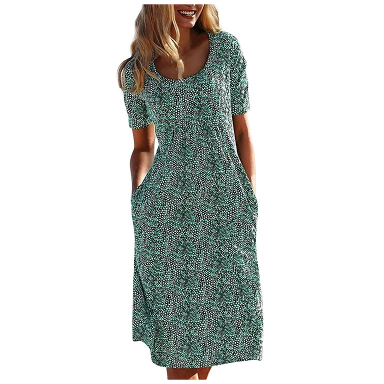Dresses That Hide Belly Fat, Women Fashion Summer Casual Short Sleeve  Printing Dress Loose Dress Winter 