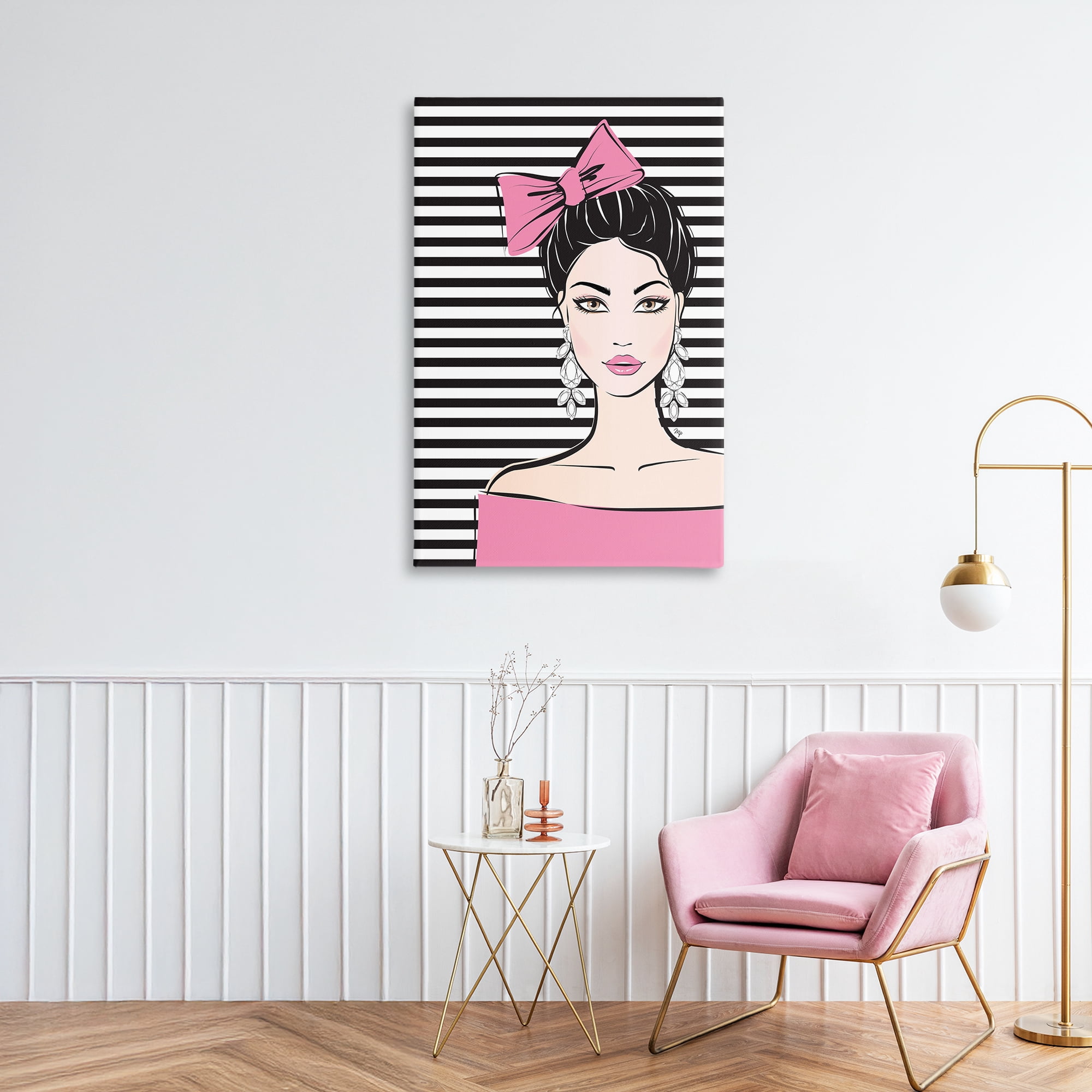 Stupell Industries Girl with Pink Bow & Earrings Canvas Wall Art, design by Martina Pavlova