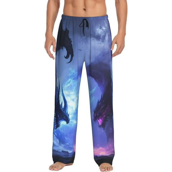 Naloa Red And Blue Fire Dragon Pajama Pants Men, PJ Bottoms, Sleep & Lounge Pants-Small
