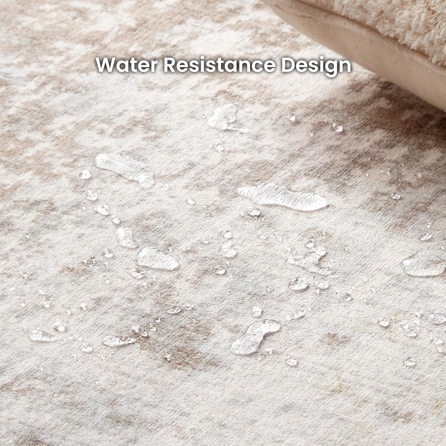 Sleep Zone 8x10 Washable Non Slip Area Rug Beige Abstract, Wave edge Scalloped Water Resistant Rug for Bedroom Living room