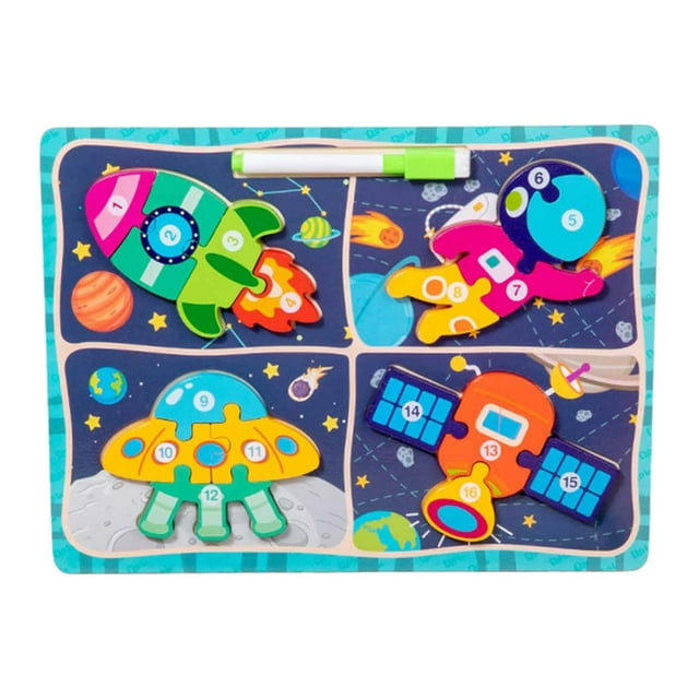 Rompecabezas de madera 2 en 1 para niños pequeños, tablero de dibujo, Año Nuevo, aprendizaje temprano para niños. Espacio