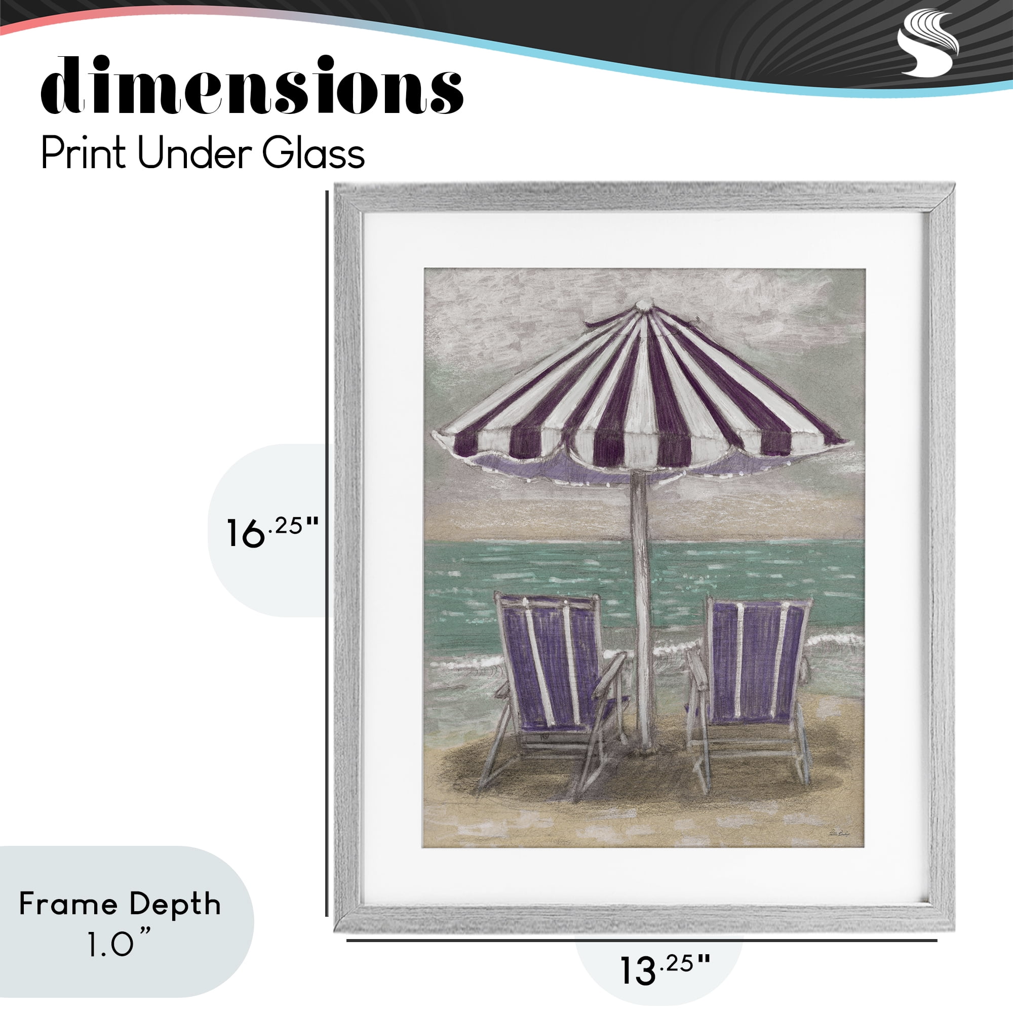 Stupell Industries Umbrella & Chairs on Beach Gray Framed Print Under Glass, design by Patti Bishop