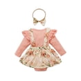 thumbnail image 5 of Sinhoon Baby Girl Cute Outfit Long Sleeve Ruffle Romper Floral Suspenders Shorts Set with Headband, 5 of 7