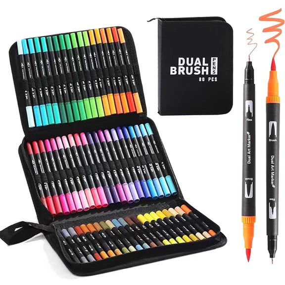 INTELIVE 80pcs Dual Tip Brush Art Marker Set, Art Marker Brush Pens Set