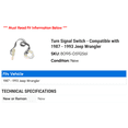 thumbnail image 2 of Turn Signal Switch - Compatible with 1987 - 1993 Jeep Wrangler 1988 1989 1990 1991 1992, 2 of 2