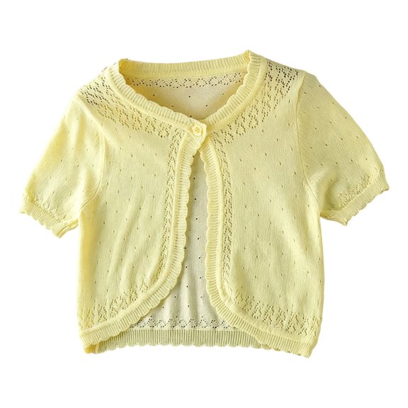 Toddler Girls Short Sleeve Bolero Cardigan Sweaters Kids Knit Button Open Front Lettuce Trim Shrug Cropped Cute Sweater Tops