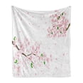 thumbnail image 1 of Floral Soft Flannel Fleece Throw Blanket, Pastel Tone Sakura Flower Branches in Cherry Blossom Tender Nature, Cozy Plush for Indoor and Outdoor Use, 70" x 90", Umber Green, by Ambesonne, 1 of 5