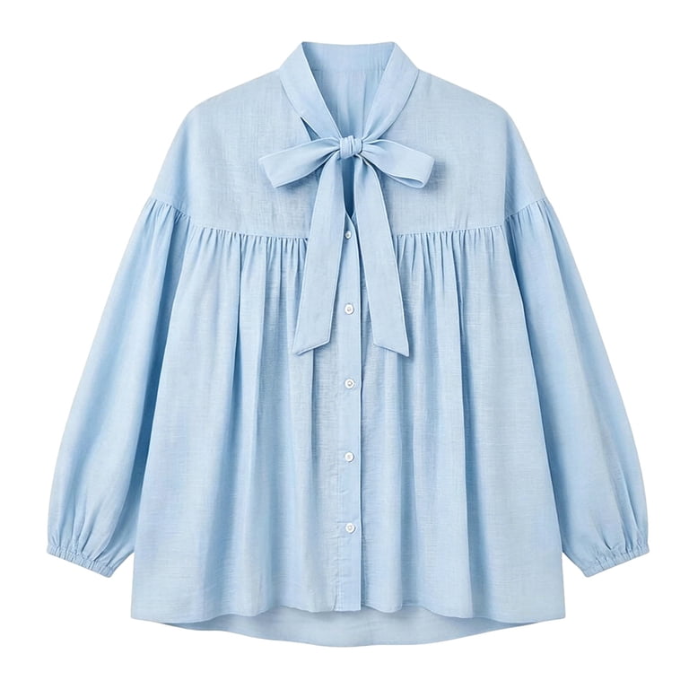 thefmos Women Summer Casual Tie Front Blouse Ruffled Sleeve Button