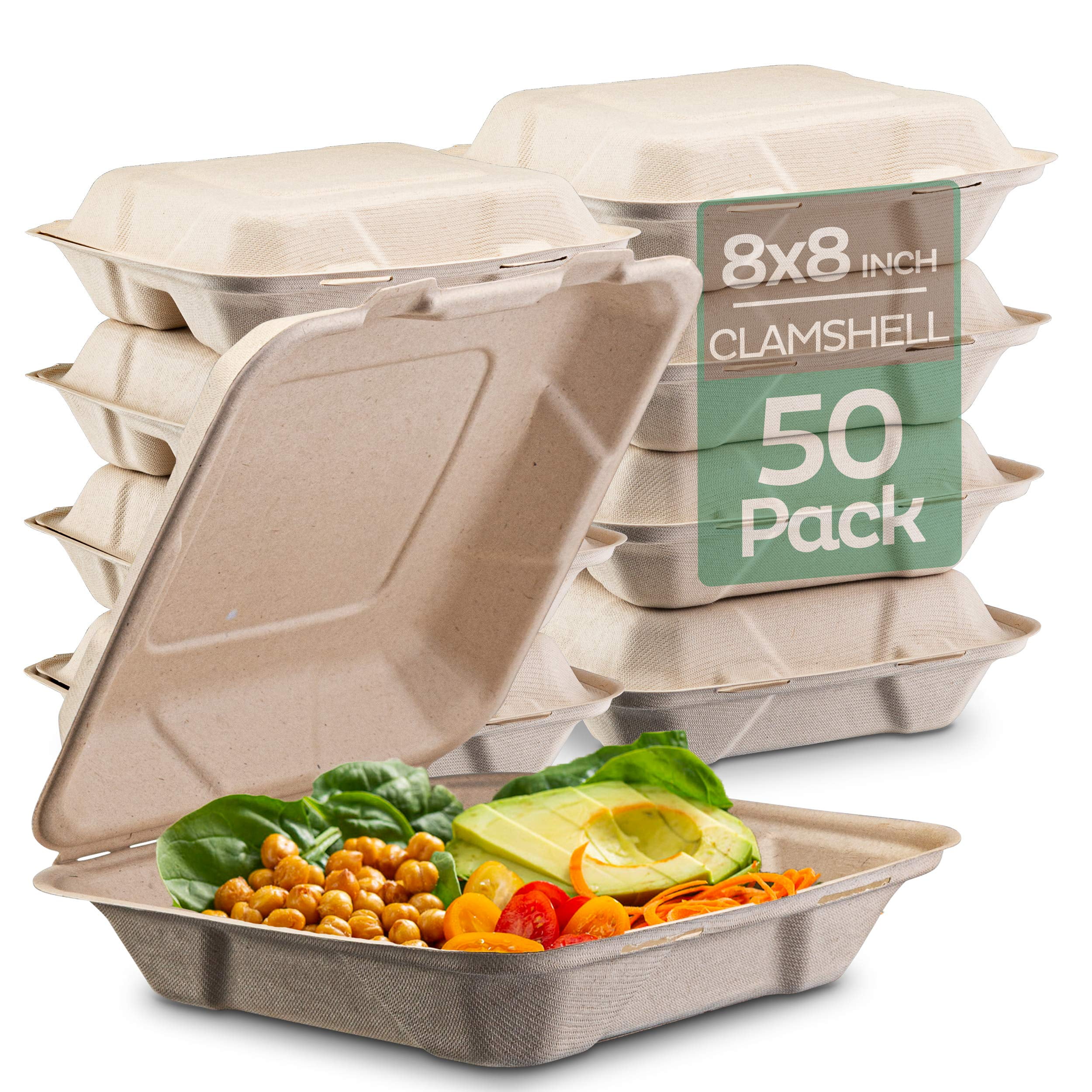 Go Food 50-Pack Clamshell Take Out Food Containers 6x6" Heavy-Duty Quality To 