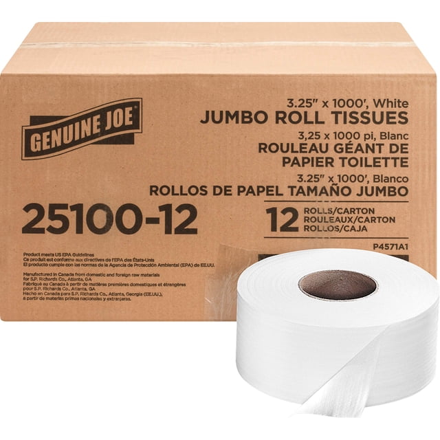 Rollo gigante de papel higiénico Genuine Joe de 2 capas (paquete de 12)