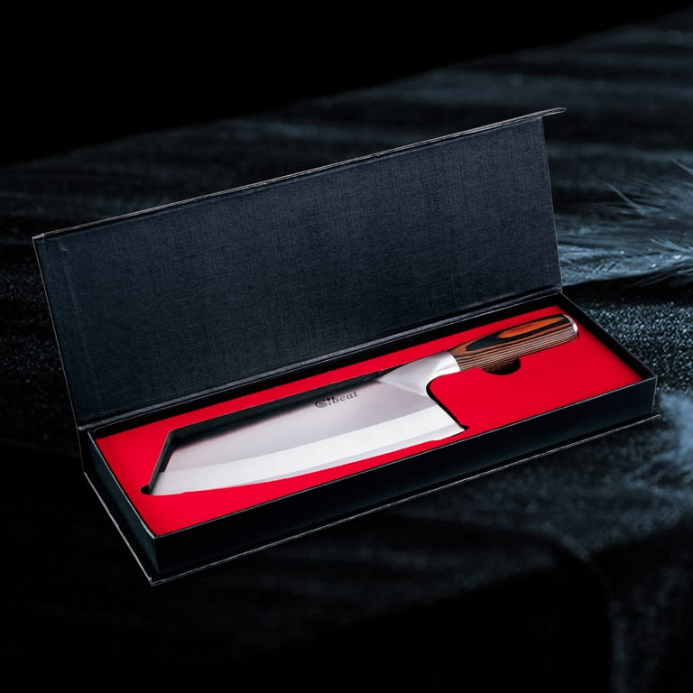 BLADESMITH Butcher Knife 8“, Forged Meat Cleaver with Ultra Sharp Curved  Edge, Effortless Chinese Cleaver with High Hardness Steel, PakaWood Handle