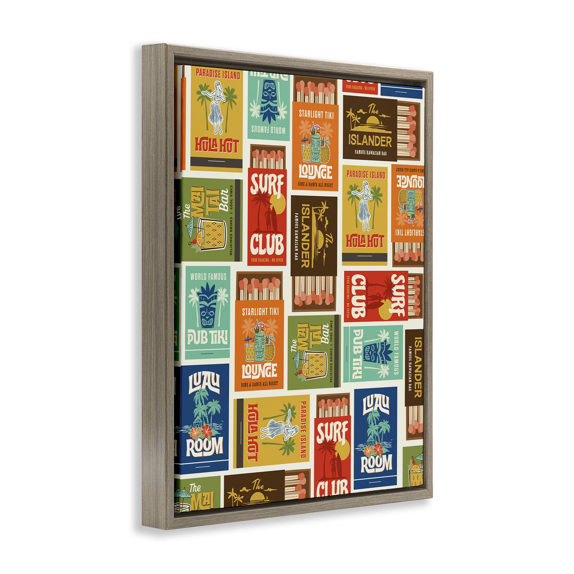 Stupell Industries Vintage Tropical Match Boxes Brown Framed Floater Canvas Wall Art, design by Emily Dumas