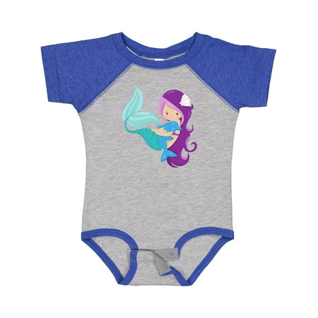 

Inktastic Cute Mermaid Little Mermaid Purple Hair Dolphin Gift Baby Girl Bodysuit