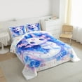 thumbnail image 4 of Manfei Girly Blue Axolotl Queen Comforter Set for Kids, Kawaii Rose Floral Bedding Sets, Mystic Stars Galaxy Reversible Bedding Comforter Set, Luxury Bedroom Decor, 3pcs, 4 of 9